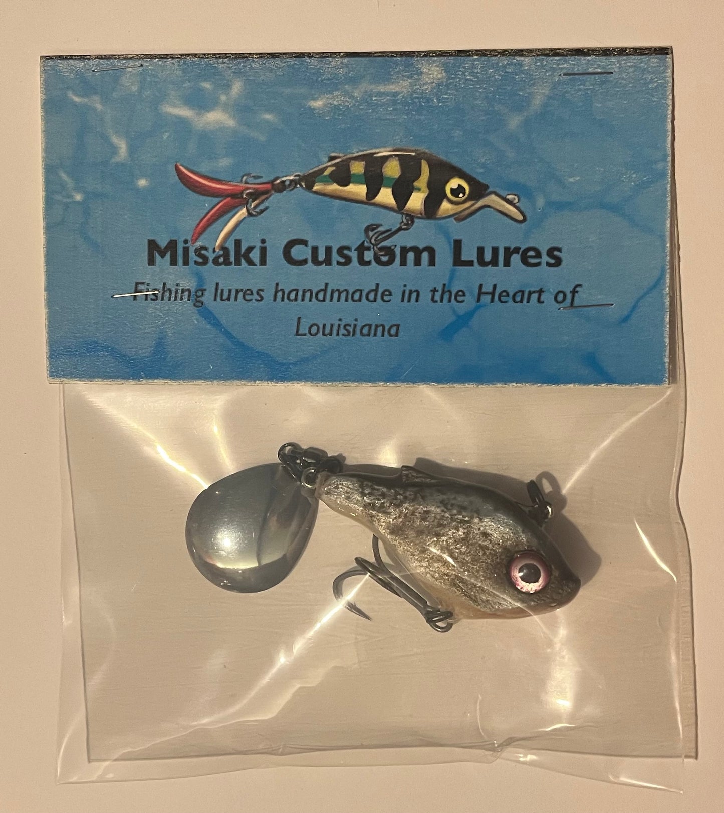 Crappie patterned tail spinner